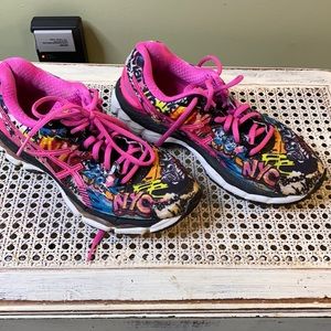 LAST CALL ASICS “graffiti” running shoes.